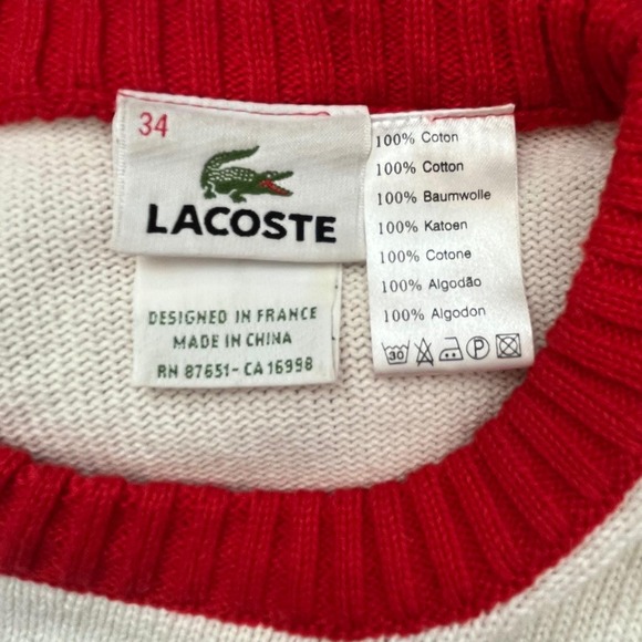 Lacoste Womens Sweater Red White Crocodile Logo Long Sleeve Knit Size‎ 34 (XS) - Picture 5 of 5
